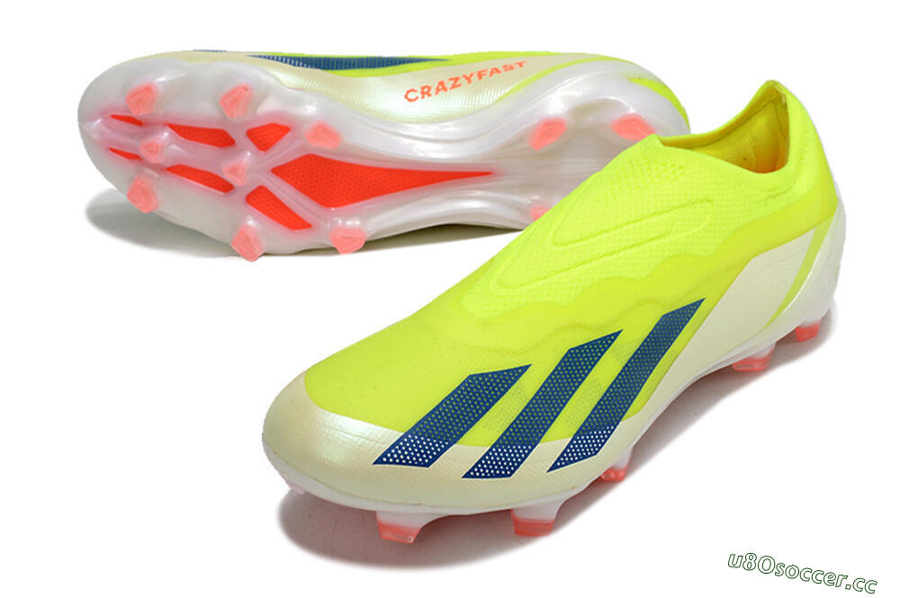 Men's Adidas X Crazyfast+ Laceless FG Firm Ground Low-Tops Football Boots - Yellow/Blue/Red 3