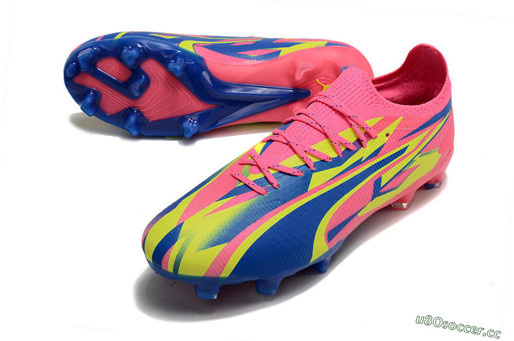 Men's Puma Ultra Ultimate FG Firm Ground Low-Tops Football Boots - Pink/Blue/Yellow 3