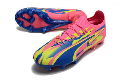 Men's Puma Ultra Ultimate FG Firm Ground Low-Tops Football Boots - Pink/Blue/Yellow