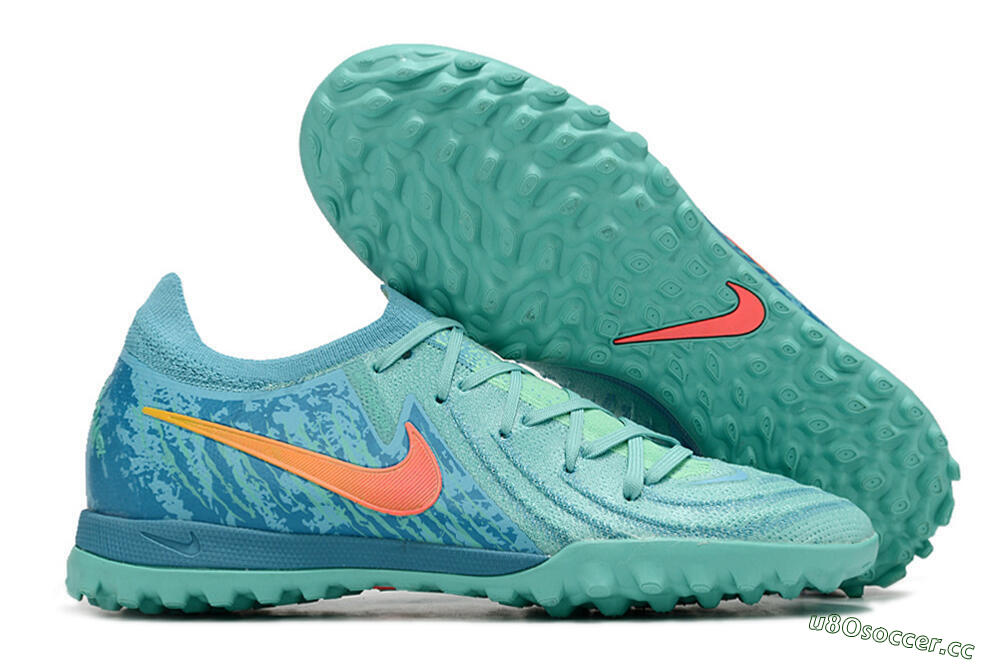 Men's Nike Phantom Luna Elite TF Artificial Turf Low-Tops Football Shoes - Jade/Orange/Yellow 2