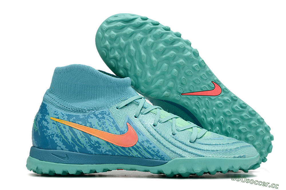 Men's Nike Phantom Luna Elite TF Artificial Turf High-Tops Football Shoes - Jade/Orange/Yellow 2