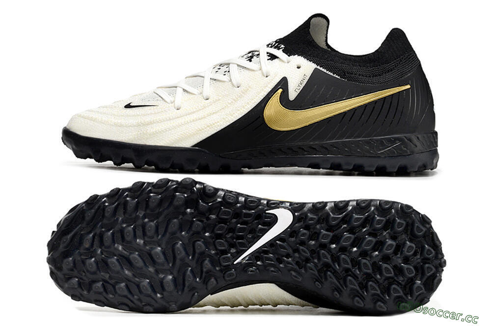 Men's Nike Phantom GX 2 Elite TF Artificial Turf Low-Tops Football Shoes - White/Black/Gold 1
