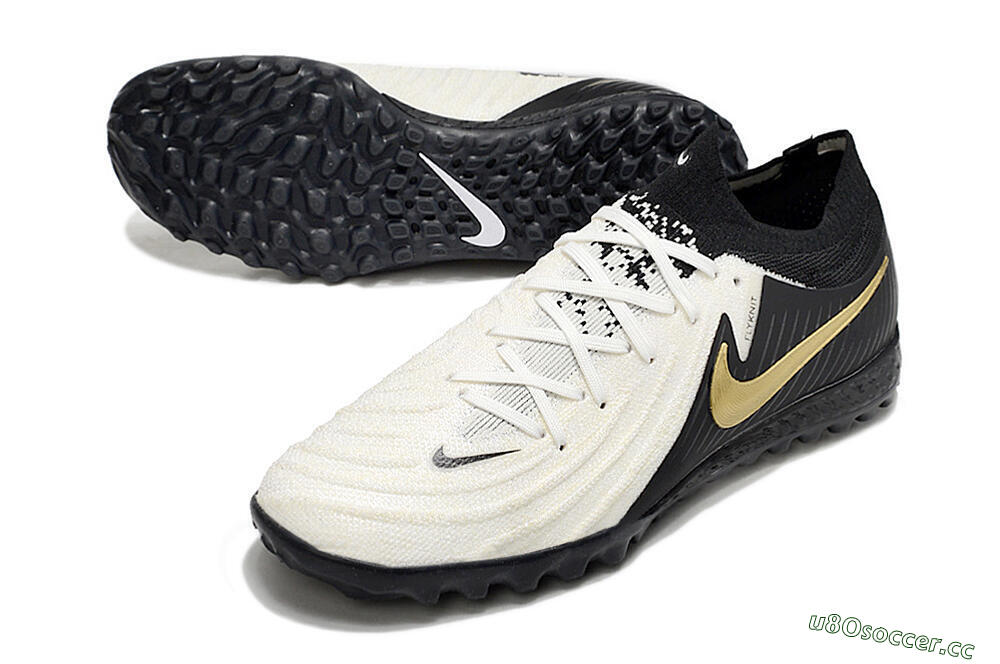Men's Nike Phantom GX 2 Elite TF Artificial Turf Low-Tops Football Shoes - White/Black/Gold 3