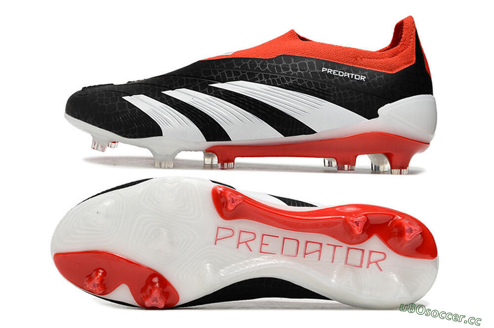 Men's Adidas Predator Elite Laceless FG Firm Ground Low-Tops Football Boots - Black/White/Red 1