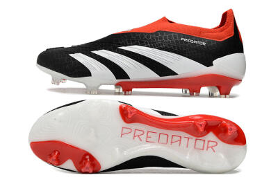 Men's Adidas Predator Elite Laceless FG Firm Ground Low-Tops Football Boots - Black/White/Red
