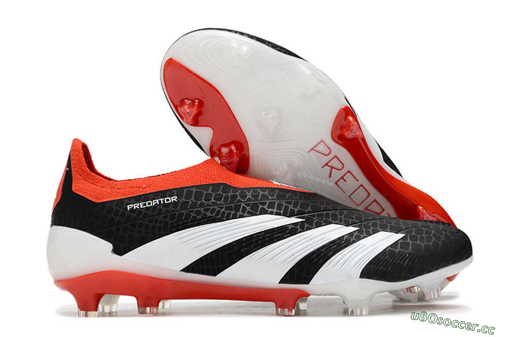Men's Adidas Predator Elite Laceless FG Firm Ground Low-Tops Football Boots - Black/White/Red 2