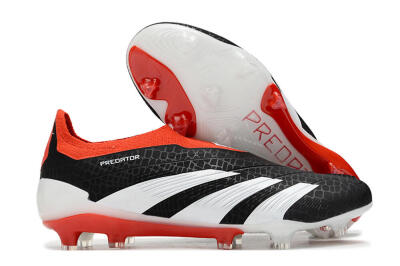 Men's Adidas Predator Elite Laceless FG Firm Ground Low-Tops Football Boots - Black/White/Red