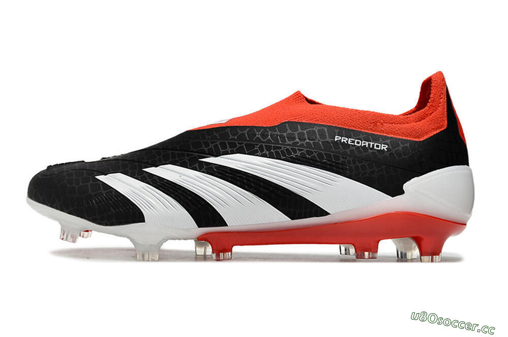 Men's Adidas Predator Elite Laceless FG Firm Ground Low-Tops Football Boots - Black/White/Red 0