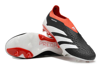 Men's Adidas Predator Elite Laceless FG Firm Ground Low-Tops Football Boots - Black/White/Red