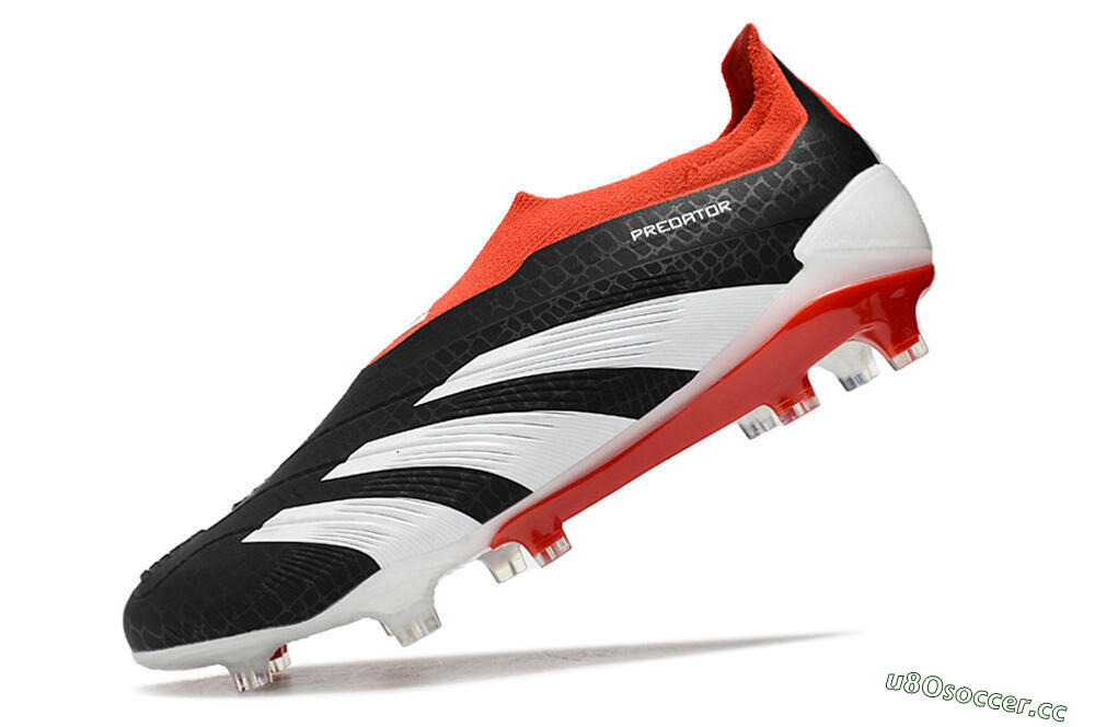 Men's Adidas Predator Elite Laceless FG Firm Ground Low-Tops Football Boots - Black/White/Red 5