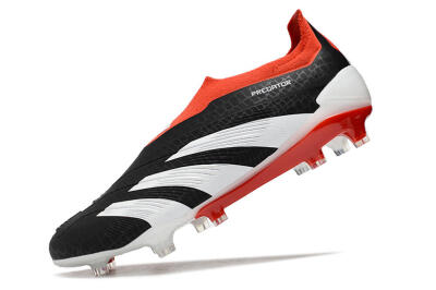 Men's Adidas Predator Elite Laceless FG Firm Ground Low-Tops Football Boots - Black/White/Red