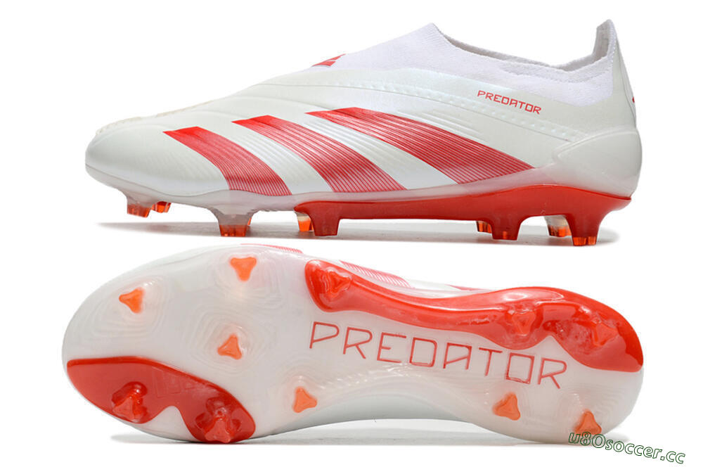 Men's Adidas Predator Elite Laceless FG Firm Ground Low-Tops Football Boots - White/Red 1
