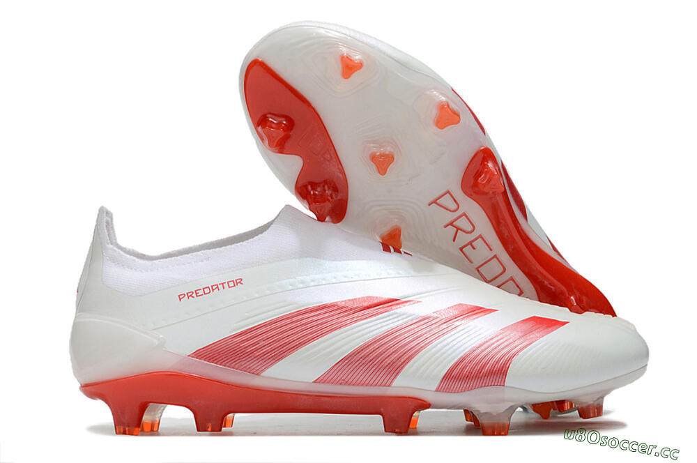 Men's Adidas Predator Elite Laceless FG Firm Ground Low-Tops Football Boots - White/Red 2