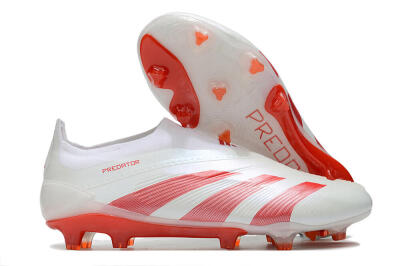 Men's Adidas Predator Elite Laceless FG Firm Ground Low-Tops Football Boots - White/Red