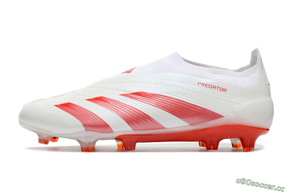 Men's Adidas Predator Elite Laceless FG Firm Ground Low-Tops Football Boots - White/Red 0