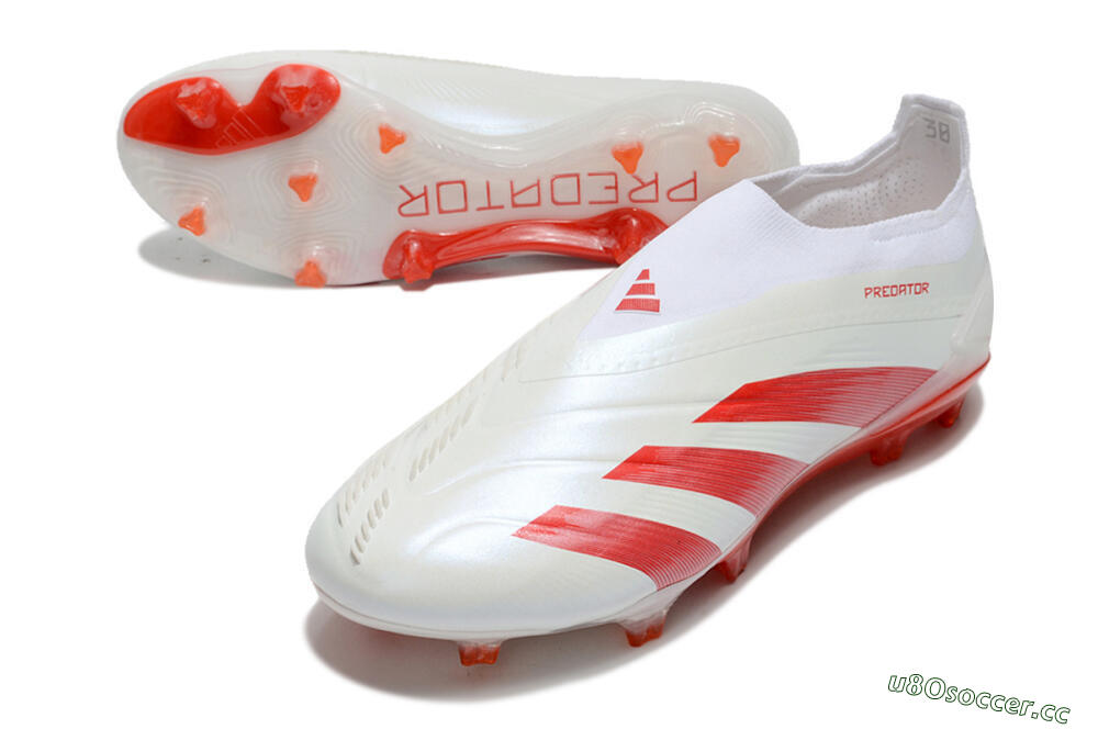 Men's Adidas Predator Elite Laceless FG Firm Ground Low-Tops Football Boots - White/Red 3