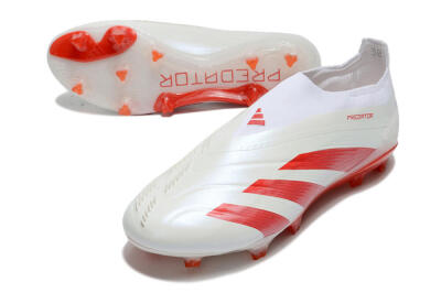 Men's Adidas Predator Elite Laceless FG Firm Ground Low-Tops Football Boots - White/Red