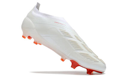Men's Adidas Predator Elite Laceless FG Firm Ground Low-Tops Football Boots - White/Red