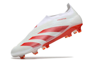 Men's Adidas Predator Elite Laceless FG Firm Ground Low-Tops Football Boots - White/Red
