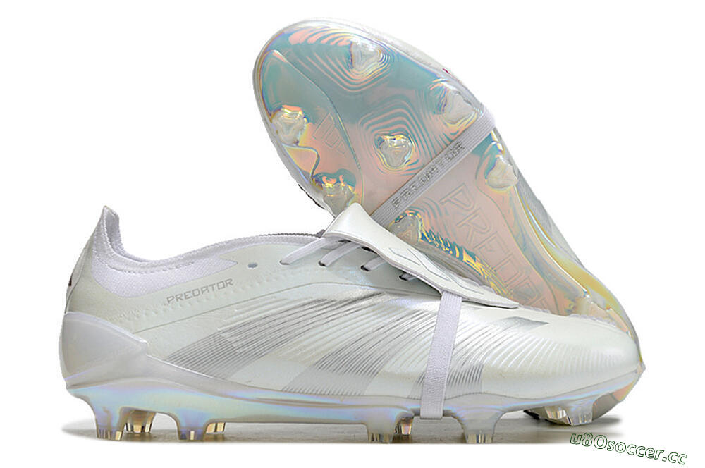 Men's Adidas Predator Elite Foldover Tongue FG Firm Ground Low-Tops Football Boots - White/Silver 2
