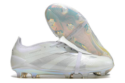 Men's Adidas Predator Elite Foldover Tongue FG Firm Ground Low-Tops Football Boots - White/Silver