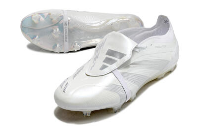Men's Adidas Predator Elite Foldover Tongue FG Firm Ground Low-Tops Football Boots - White/Silver
