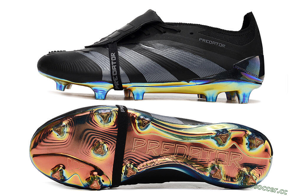 Men's Adidas Predator Elite Foldover Tongue FG Firm Ground Low-Tops Football Boots - Black/Silver/Gold 1