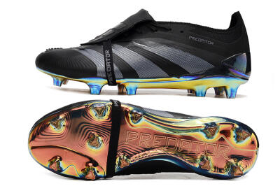 Men's Adidas Predator Elite Foldover Tongue FG Firm Ground Low-Tops Football Boots - Black/Silver/Gold