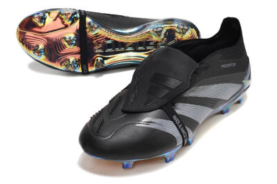 Men's Adidas Predator Elite Foldover Tongue FG Firm Ground Low-Tops Football Boots - Black/Silver/Gold