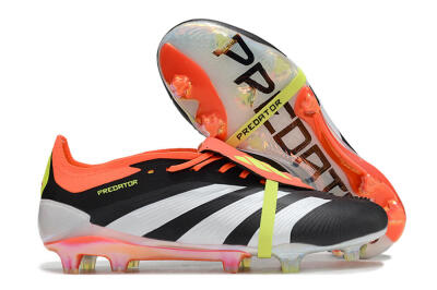Men's Adidas Predator Elite Foldover Tongue FG Firm Ground Low-Tops Football Boots - Black/White/Orange