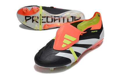 Men's Adidas Predator Elite Foldover Tongue FG Firm Ground Low-Tops Football Boots - Black/White/Orange