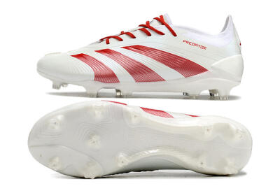 Men's Adidas Predator Elite FG Firm Ground Low-Tops Football Boots - White/Red