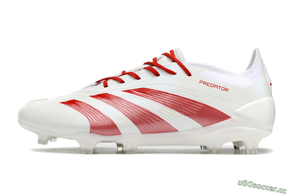 Men's Adidas Predator Elite FG Firm Ground Low-Tops Football Boots - White/Red 0
