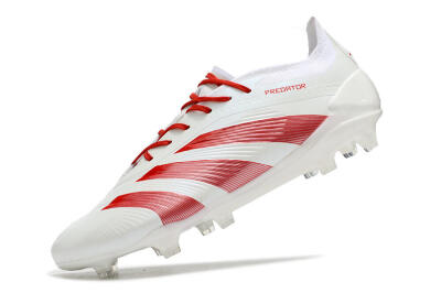Men's Adidas Predator Elite FG Firm Ground Low-Tops Football Boots - White/Red