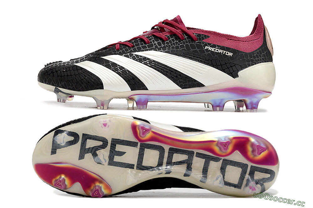 Men's Adidas Predator Elite FG Firm Ground Low-Tops Football Boots - Black/White/Purple 1