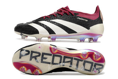 Men's Adidas Predator Elite FG Firm Ground Low-Tops Football Boots - Black/White/Purple