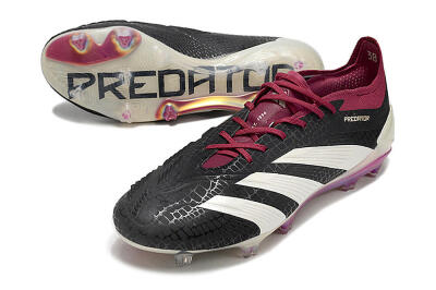 Men's Adidas Predator Elite FG Firm Ground Low-Tops Football Boots - Black/White/Purple