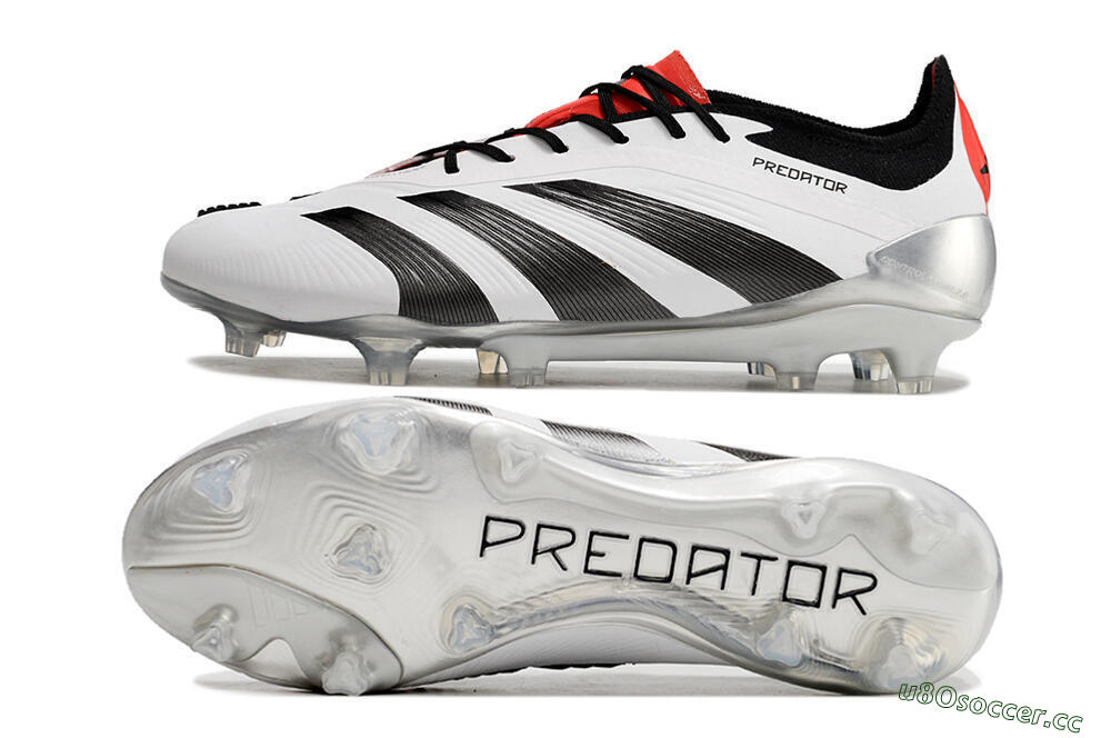 Men's Adidas Predator Elite FG Firm Ground Low-Tops Football Boots - White/Black/Red 1