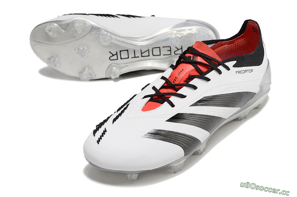 Men's Adidas Predator Elite FG Firm Ground Low-Tops Football Boots - White/Black/Red 3