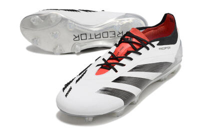 Men's Adidas Predator Elite FG Firm Ground Low-Tops Football Boots - White/Black/Red