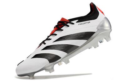 Men's Adidas Predator Elite FG Firm Ground Low-Tops Football Boots - White/Black/Red
