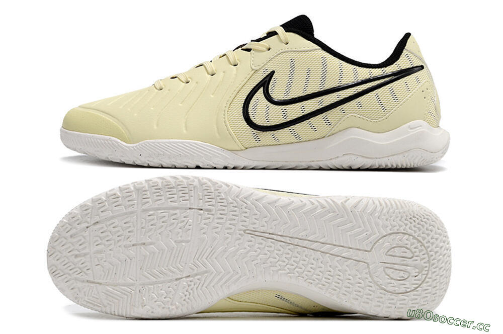Men's Nike Tiempo Legend 10 Academy IC Indoor & Futsal Low-Tops Football Shoes - Beige/Black/White 1
