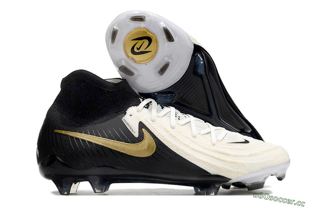 Men's Nike Phantom Luna Elite NU FG Firm Ground High-Tops Football Boots - White/Black/Gold 2