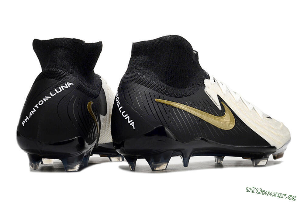 Men's Nike Phantom Luna Elite NU FG Firm Ground High-Tops Football Boots - White/Black/Gold 6