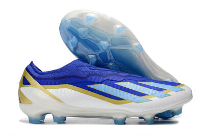Men's Adidas X Crazyfast.1 Laceless FG Firm Ground Low-Tops Football Boots - Blue/White/Gold