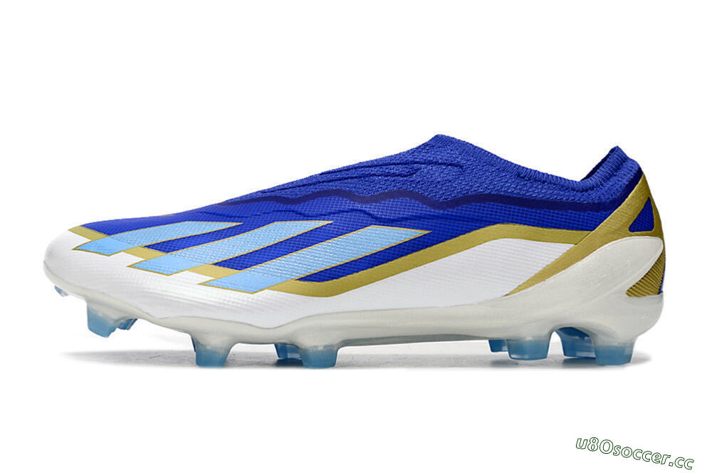 Men's Adidas X Crazyfast.1 Laceless FG Firm Ground Low-Tops Football Boots - Blue/White/Gold 0