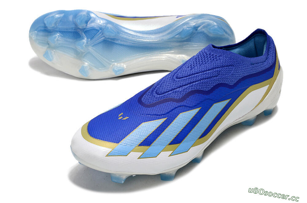 Men's Adidas X Crazyfast.1 Laceless FG Firm Ground Low-Tops Football Boots - Blue/White/Gold 3