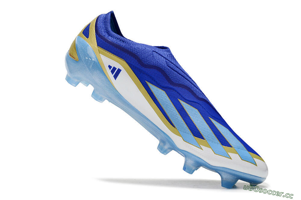 Men's Adidas X Crazyfast.1 Laceless FG Firm Ground Low-Tops Football Boots - Blue/White/Gold 4