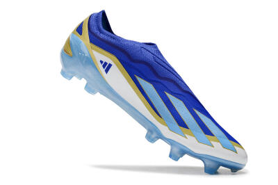 Men's Adidas X Crazyfast.1 Laceless FG Firm Ground Low-Tops Football Boots - Blue/White/Gold