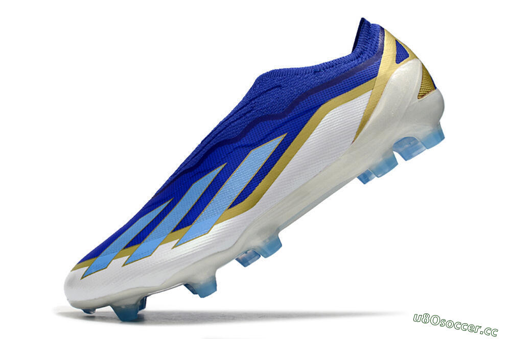 Men's Adidas X Crazyfast.1 Laceless FG Firm Ground Low-Tops Football Boots - Blue/White/Gold 5